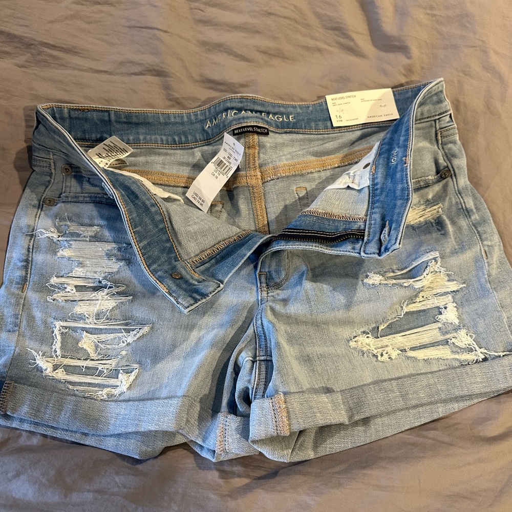 American Eagle Outfitters Women's Distressed Blue Denim Shorts